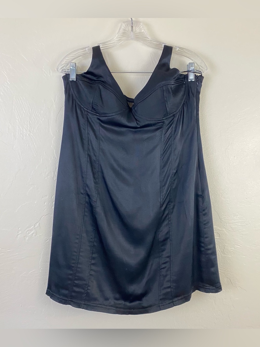 Zara NWT Size XXL Black Silky Satin Sweetheart Halter Neckline Mini Dress
